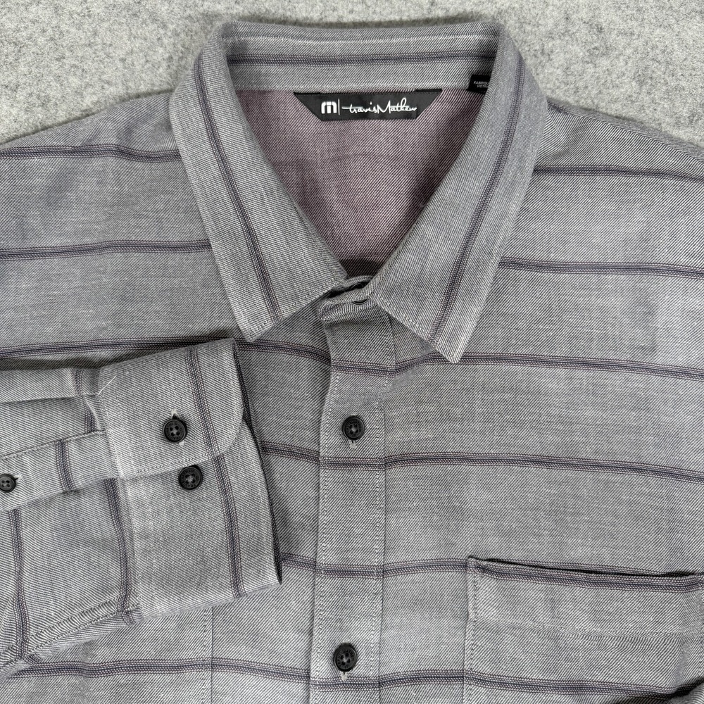 Travis Mathew‎ Long Sleeve Button Up Shirt Men's XL Gray Striped Stretch Golf